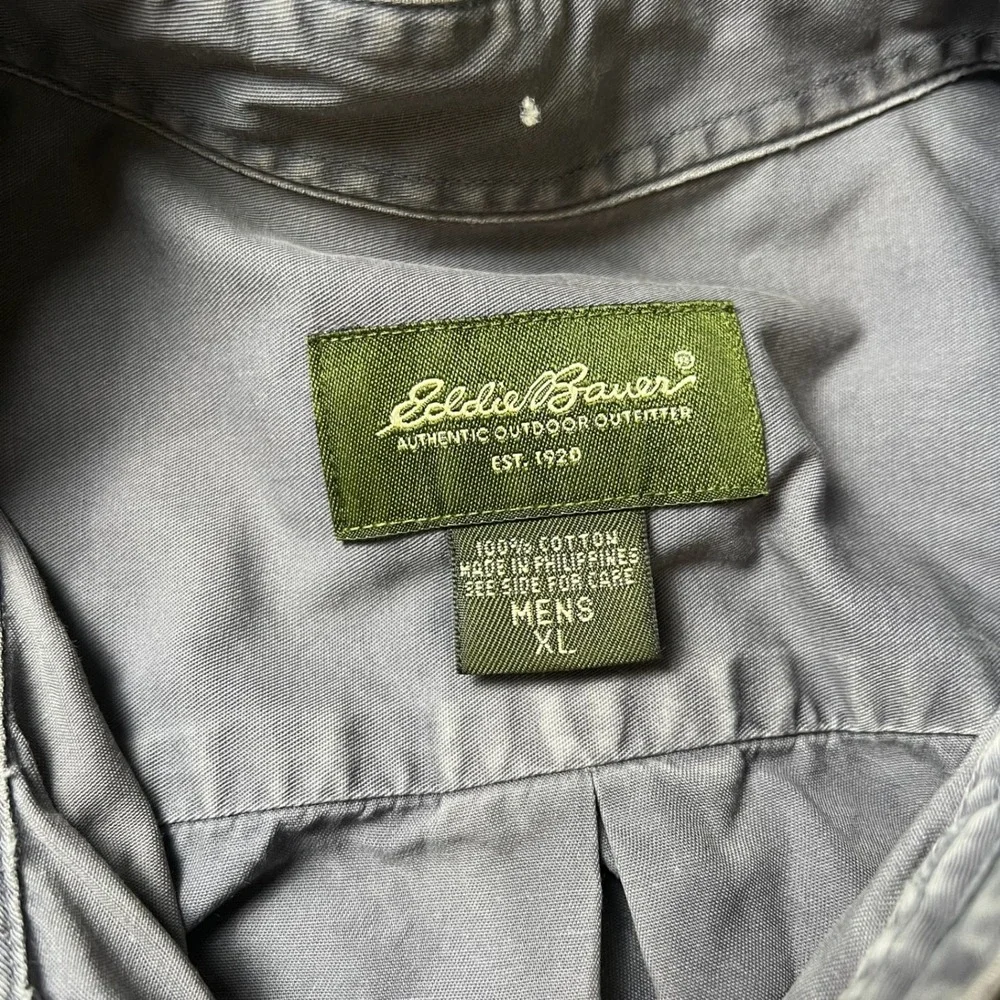 Eddie Bauer Button Down Shirt Men XL Gray Long Sleeve Cotton Outdoor Classic V17